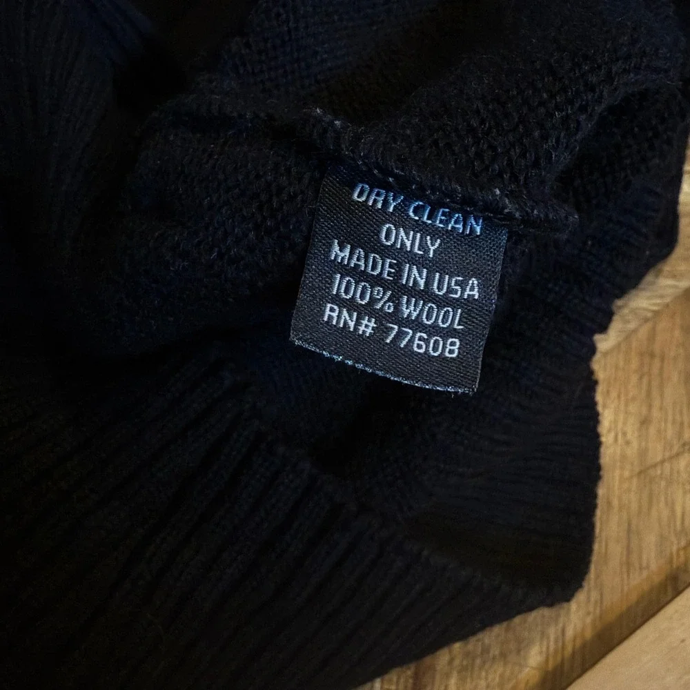 J. Peterman Sweater Mens XL Black Excellent 100% Wool Mock Neck Made in USA